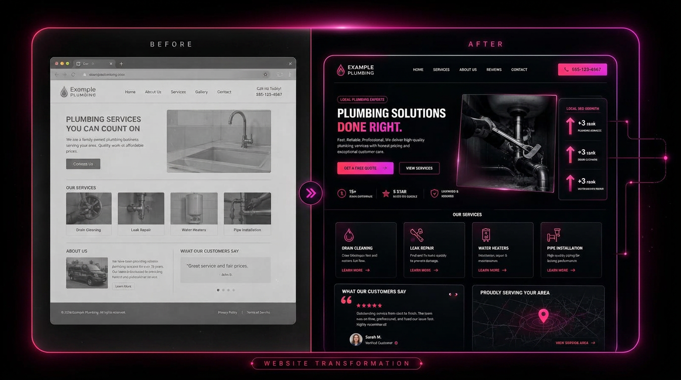 Before and after website redesign for a Plumbing business